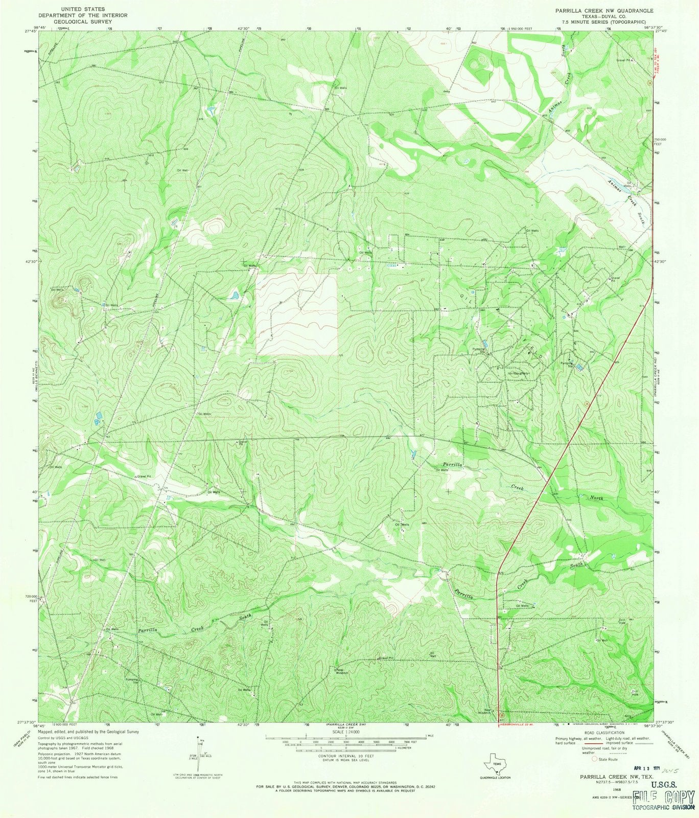 1968 Parrilla Creek, TX - Texas - USGS Topographic Map v2