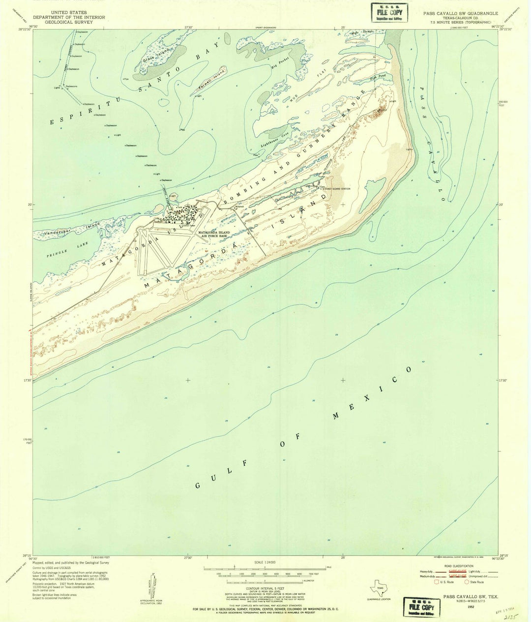 1952 Pass Cavallo, TX - Texas - USGS Topographic Map