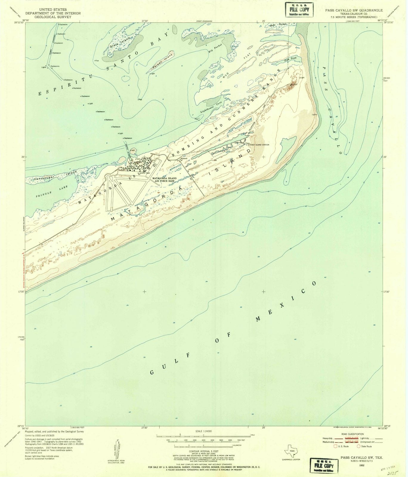1952 Pass Cavallo, TX - Texas - USGS Topographic Map