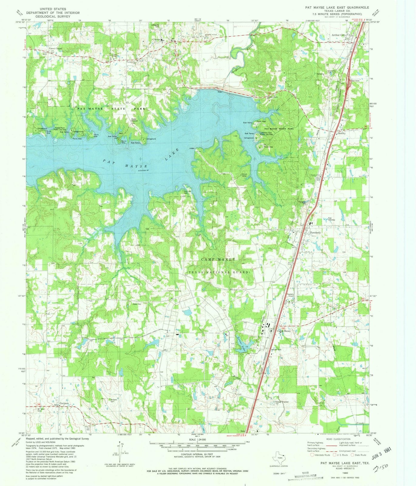 1980 Pat Mayse Lake East, TX - Texas - USGS Topographic Map