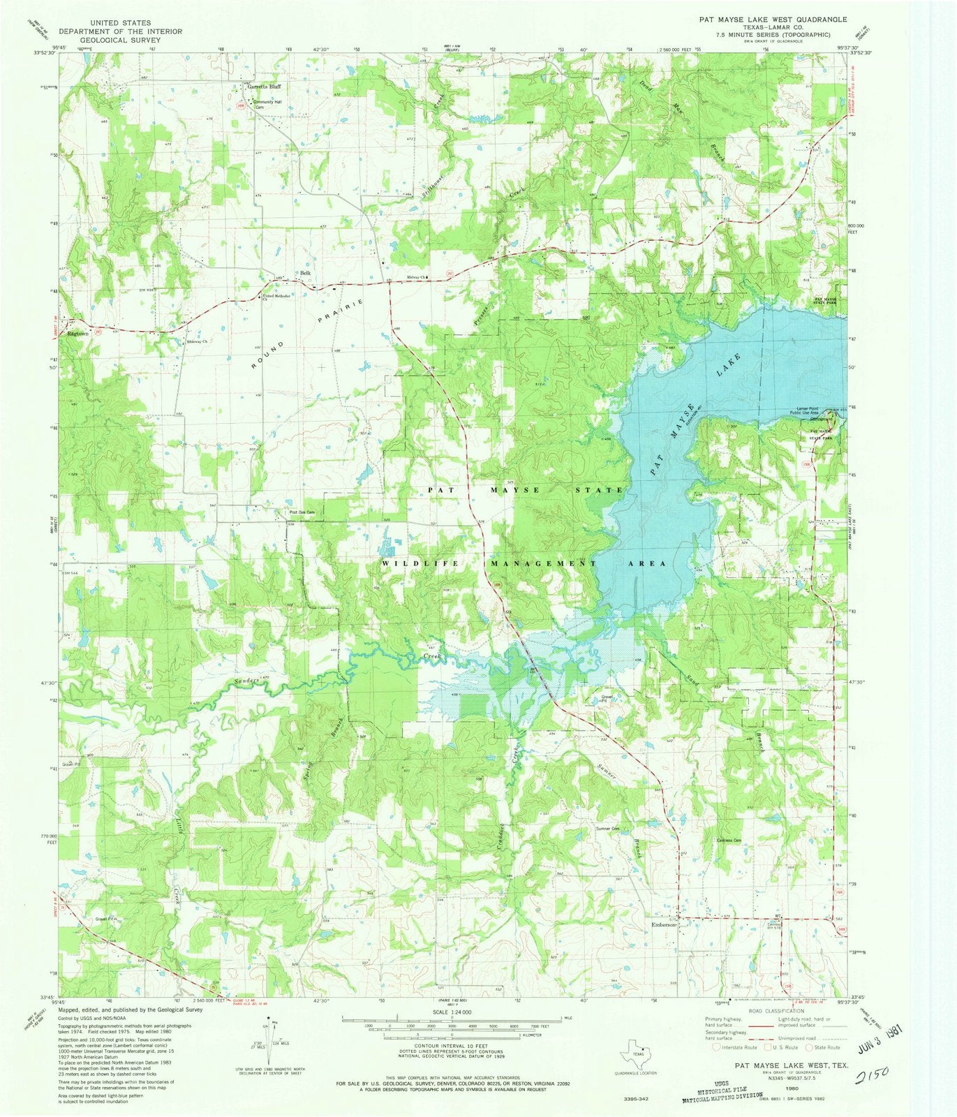 1980 Pat Mayse Lake West, TX - Texas - USGS Topographic Map