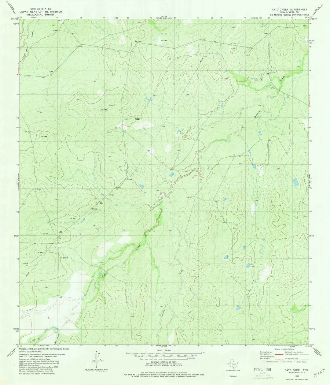 1980 Pato Creek, TX - Texas - USGS Topographic Map