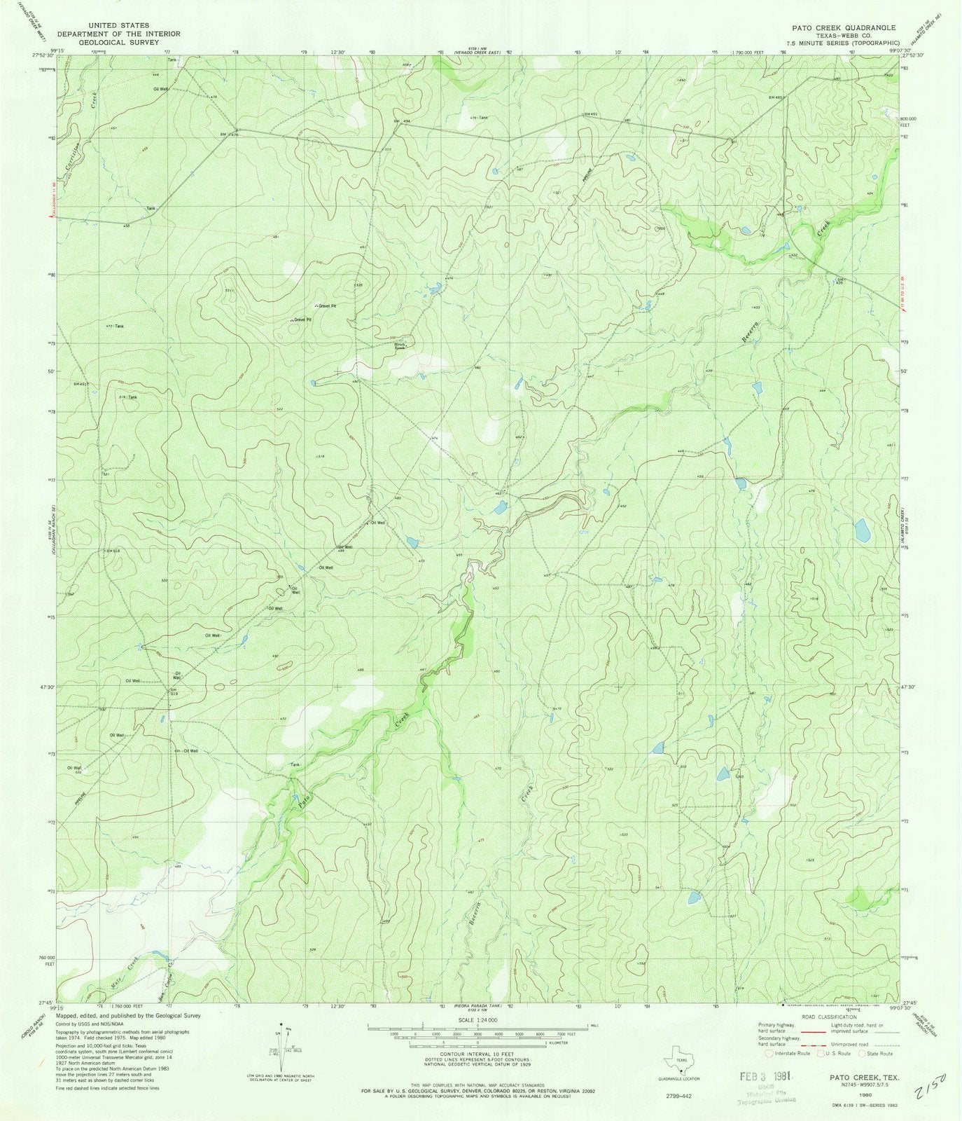 1980 Pato Creek, TX - Texas - USGS Topographic Map