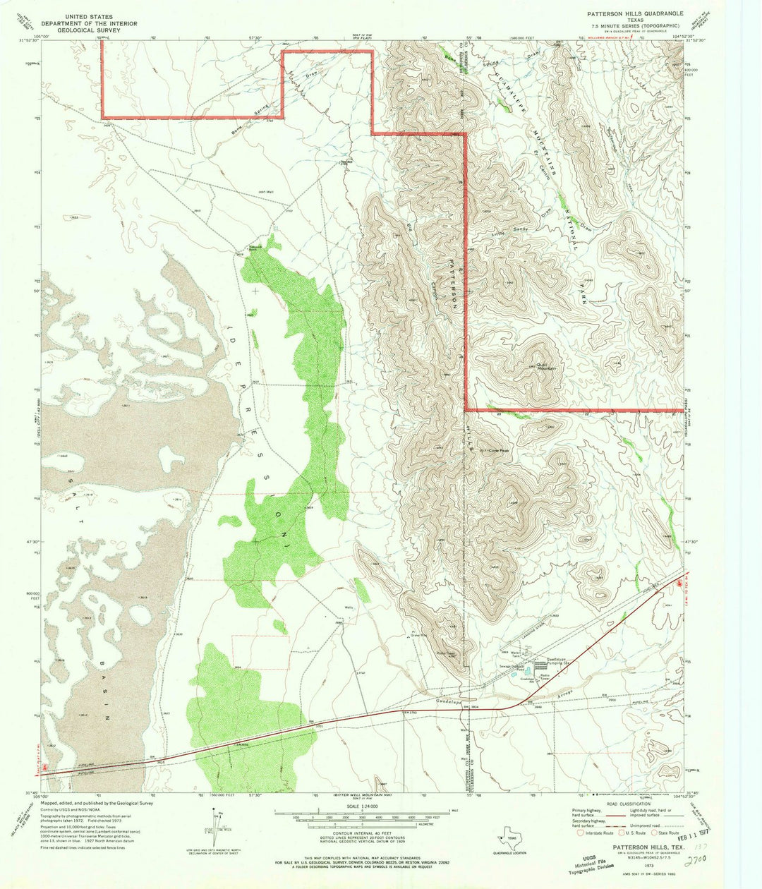 1973 Patterson Hills, TX - Texas - USGS Topographic Map