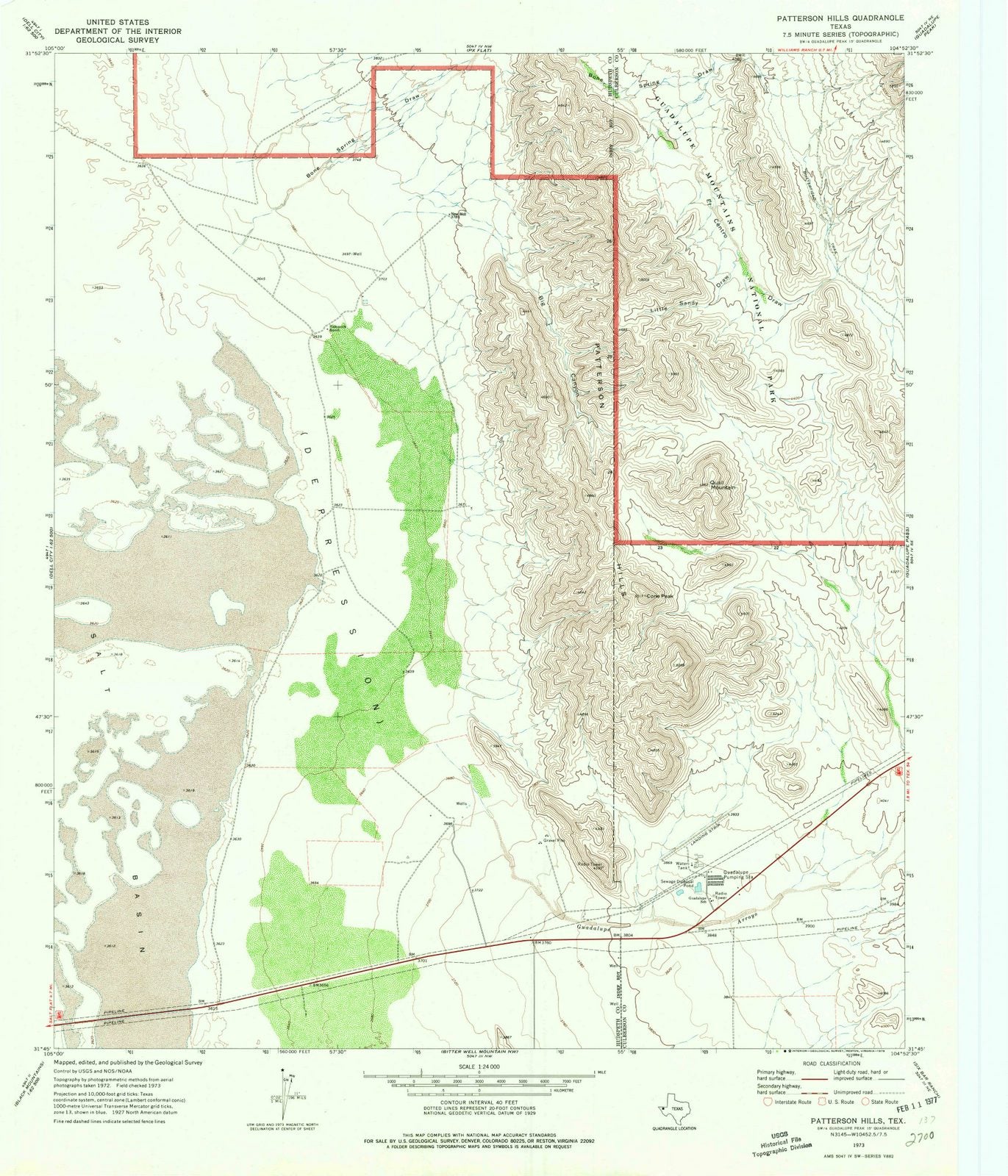 1973 Patterson Hills, TX - Texas - USGS Topographic Map