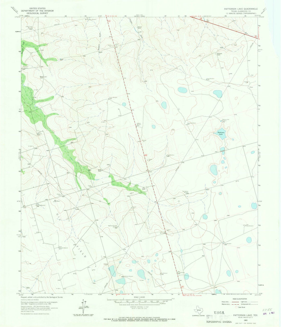 1965 Patterson Lake, TX - Texas - USGS Topographic Map