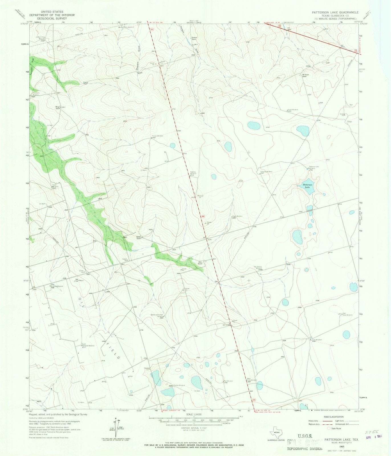 1965 Patterson Lake, TX - Texas - USGS Topographic Map