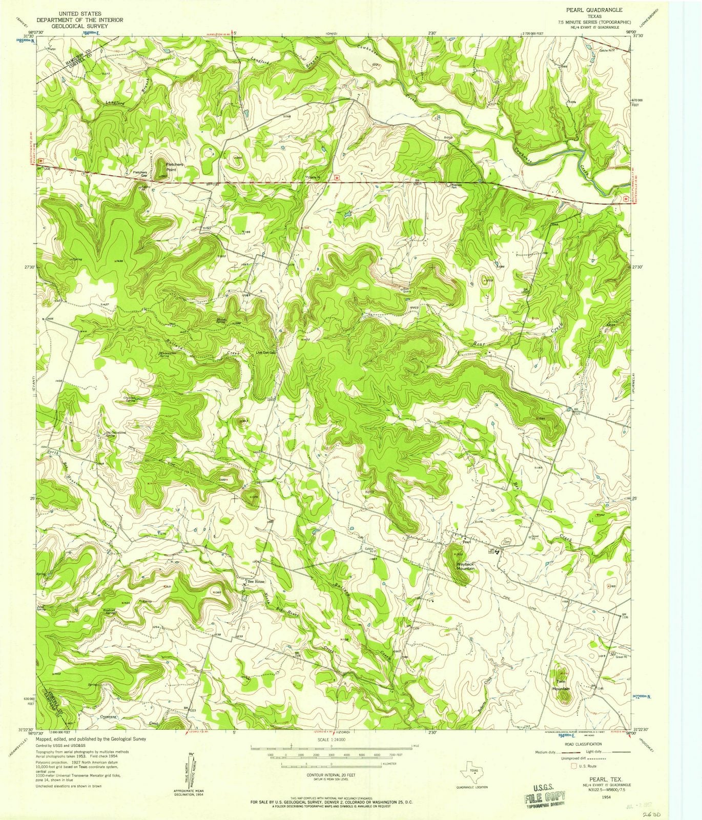 1954 Pearl, TX - Texas - USGS Topographic Map