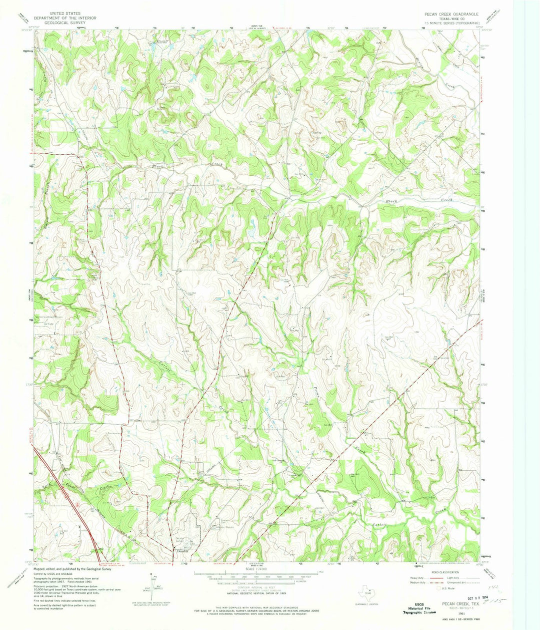 1961 Pecan Creek, TX - Texas - USGS Topographic Map