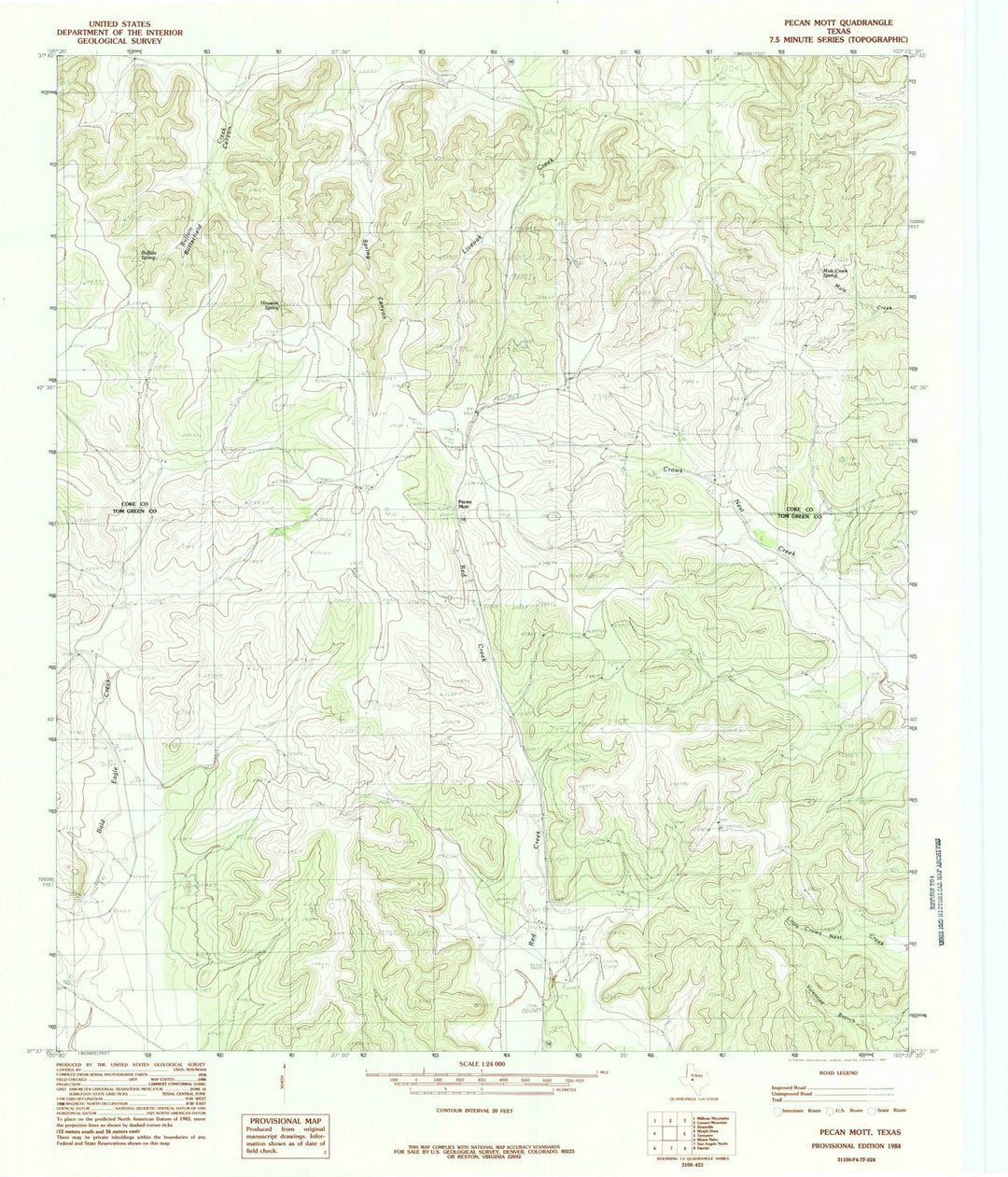 1984 Pecan Mott, TX - Texas - USGS Topographic Map