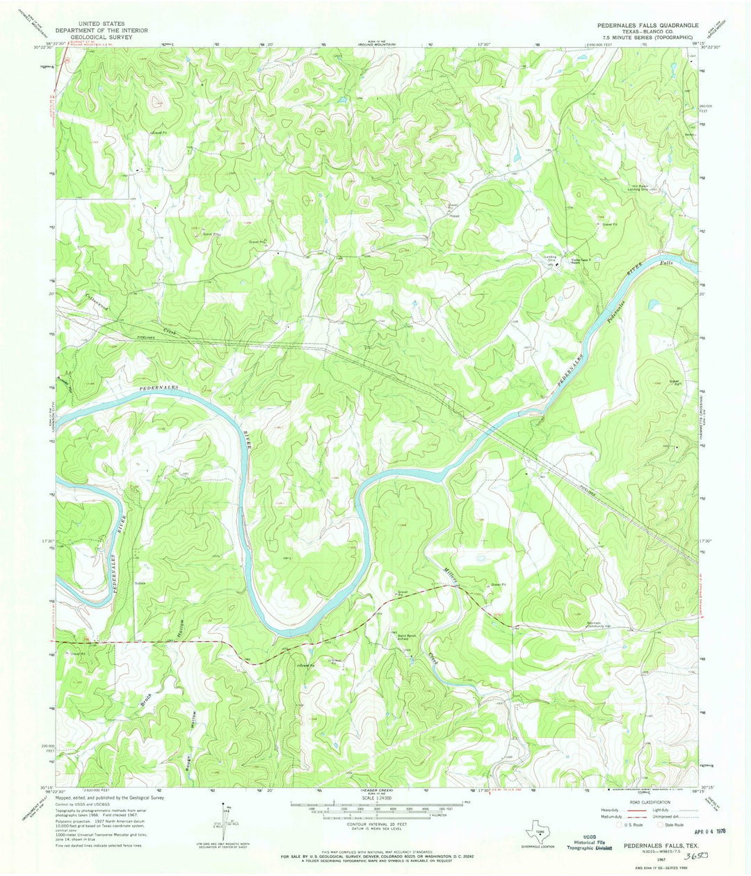 1967 Pedernales Falls, TX - Texas - USGS Topographic Map