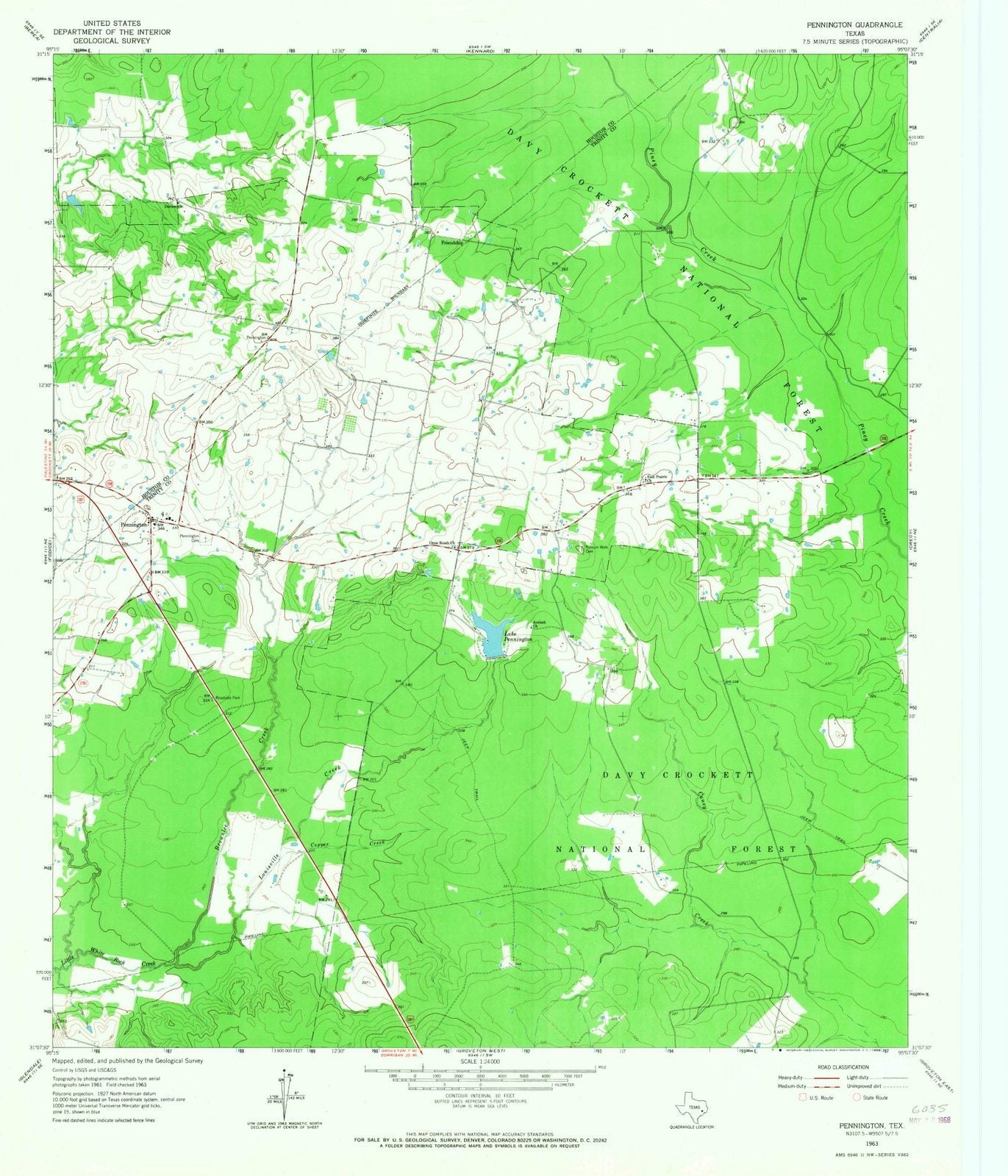 1963 Pennington, TX - Texas - USGS Topographic Map