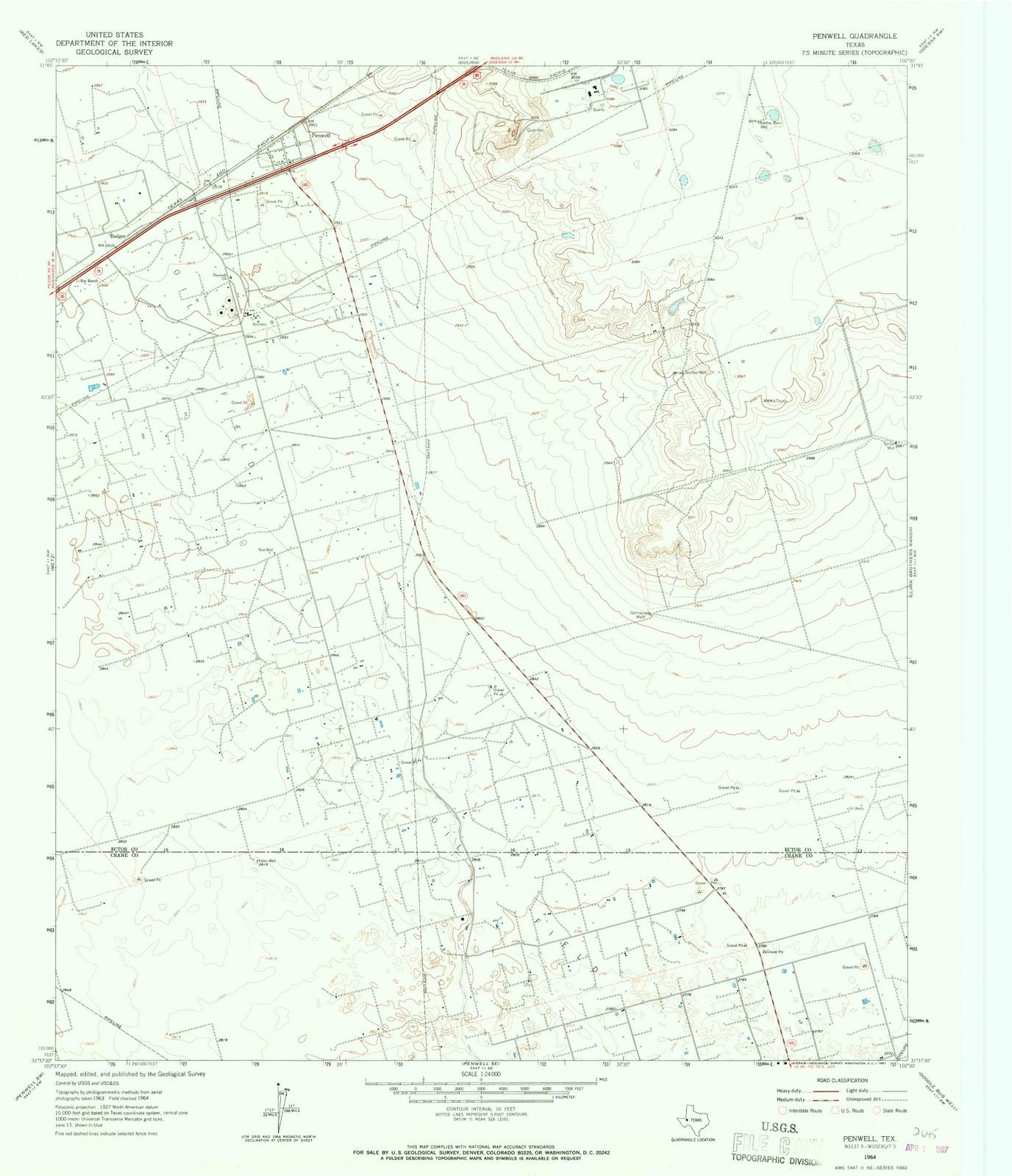 1964 Penwell, TX - Texas - USGS Topographic Map v3