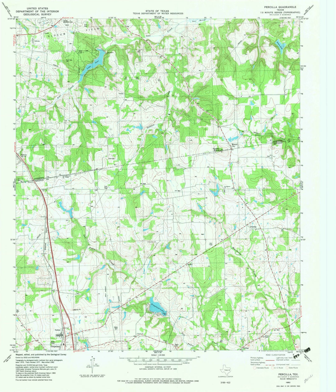 1982 Percilla, TX - Texas - USGS Topographic Map