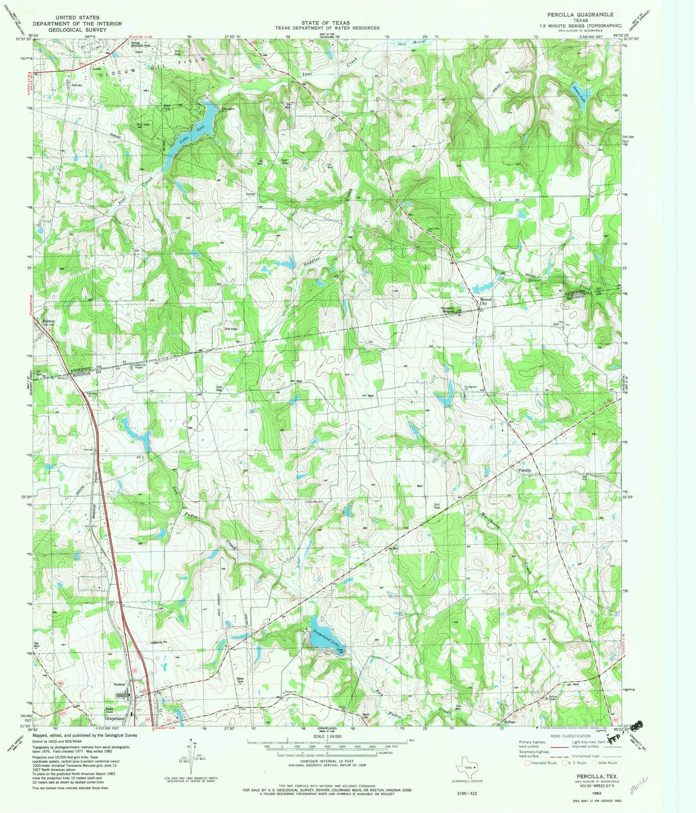 1982 Percilla, TX - Texas - USGS Topographic Map
