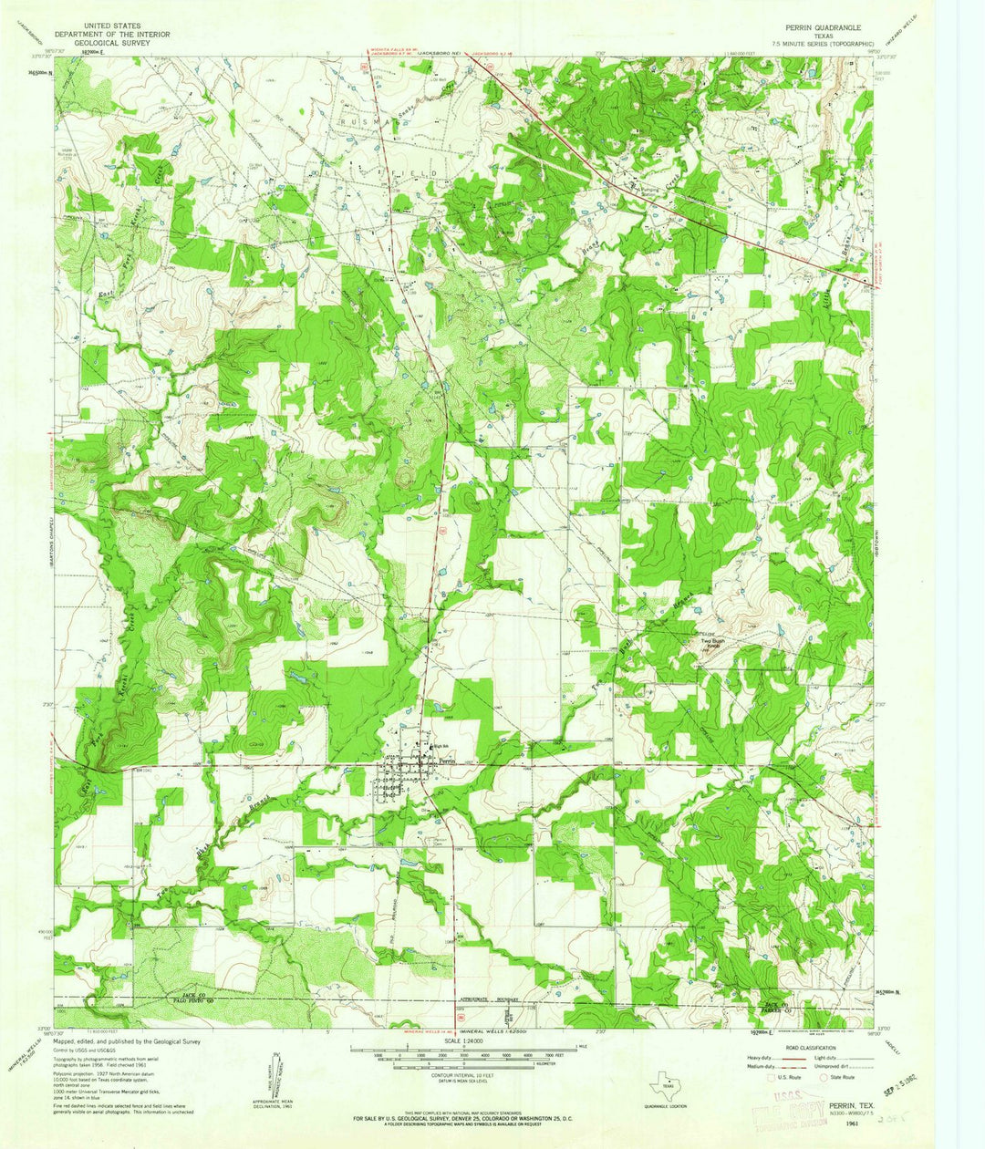1961 Perrin, TX - Texas - USGS Topographic Map