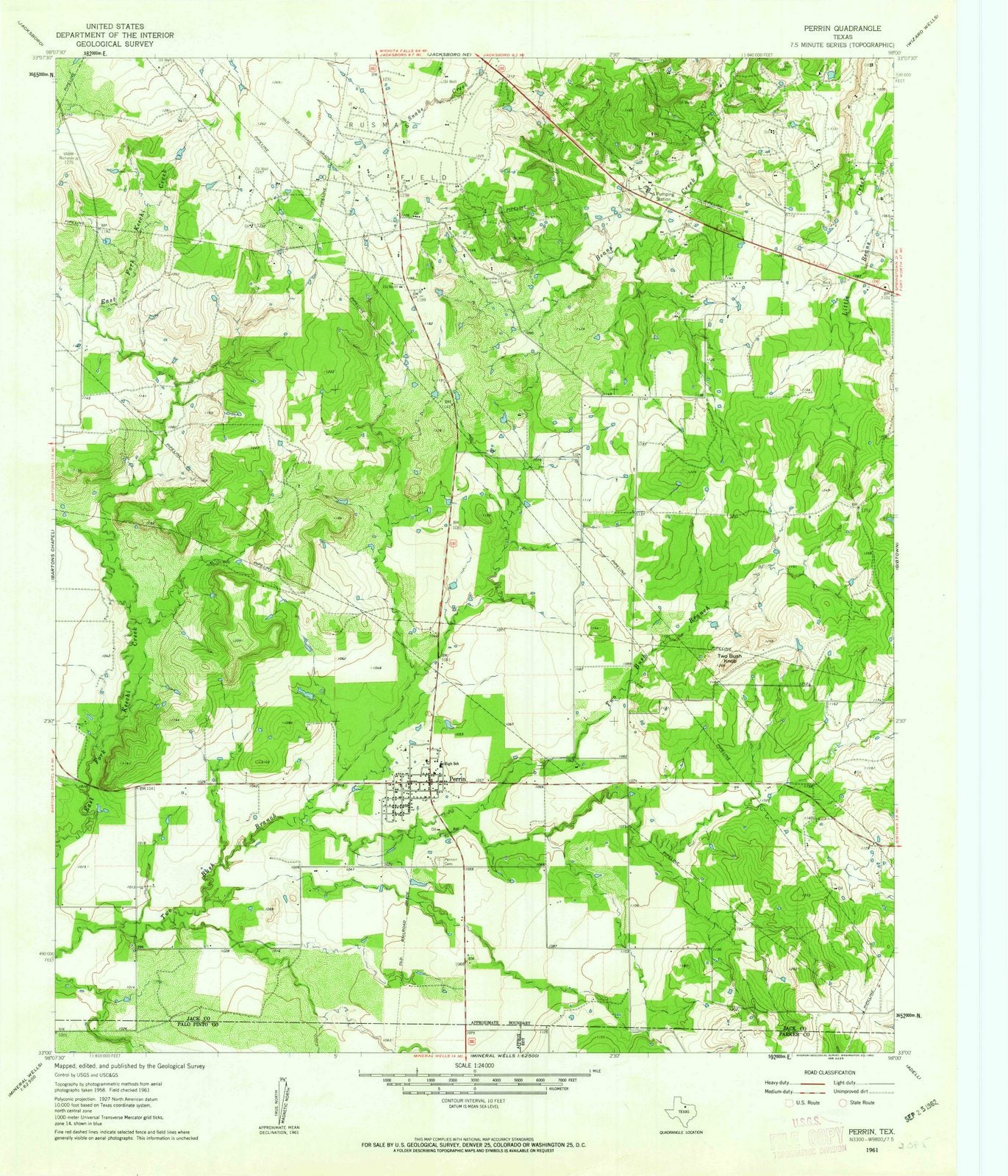 1961 Perrin, TX - Texas - USGS Topographic Map