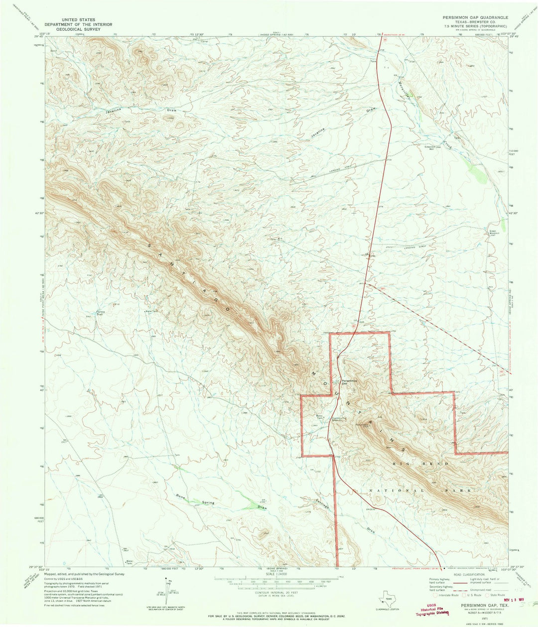 1971 Persimmon Gap, TX - Texas - USGS Topographic Map