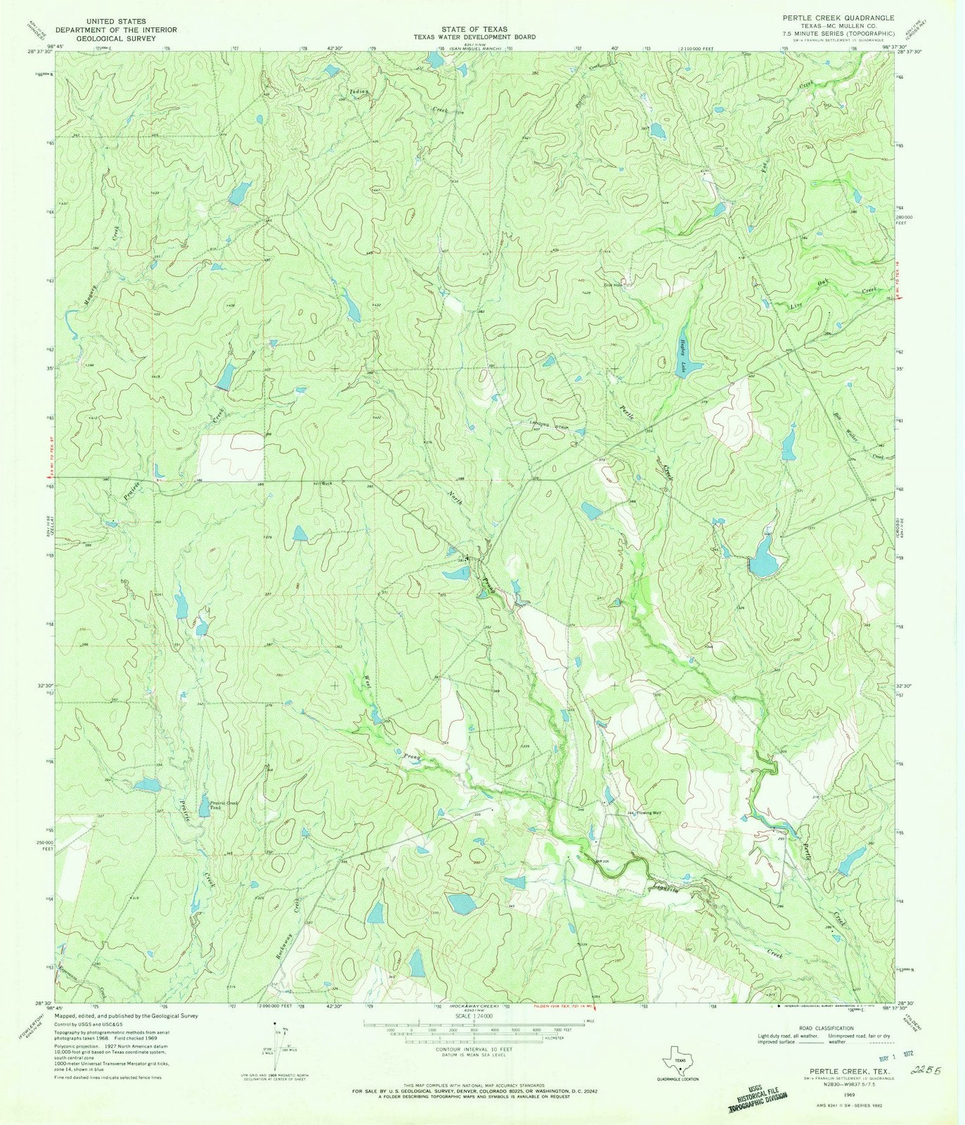 1969 Pertle Creek, TX - Texas - USGS Topographic Map
