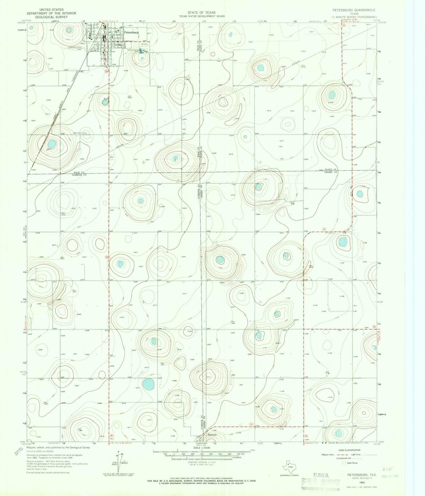 1965 Petersburg, TX - Texas - USGS Topographic Map
