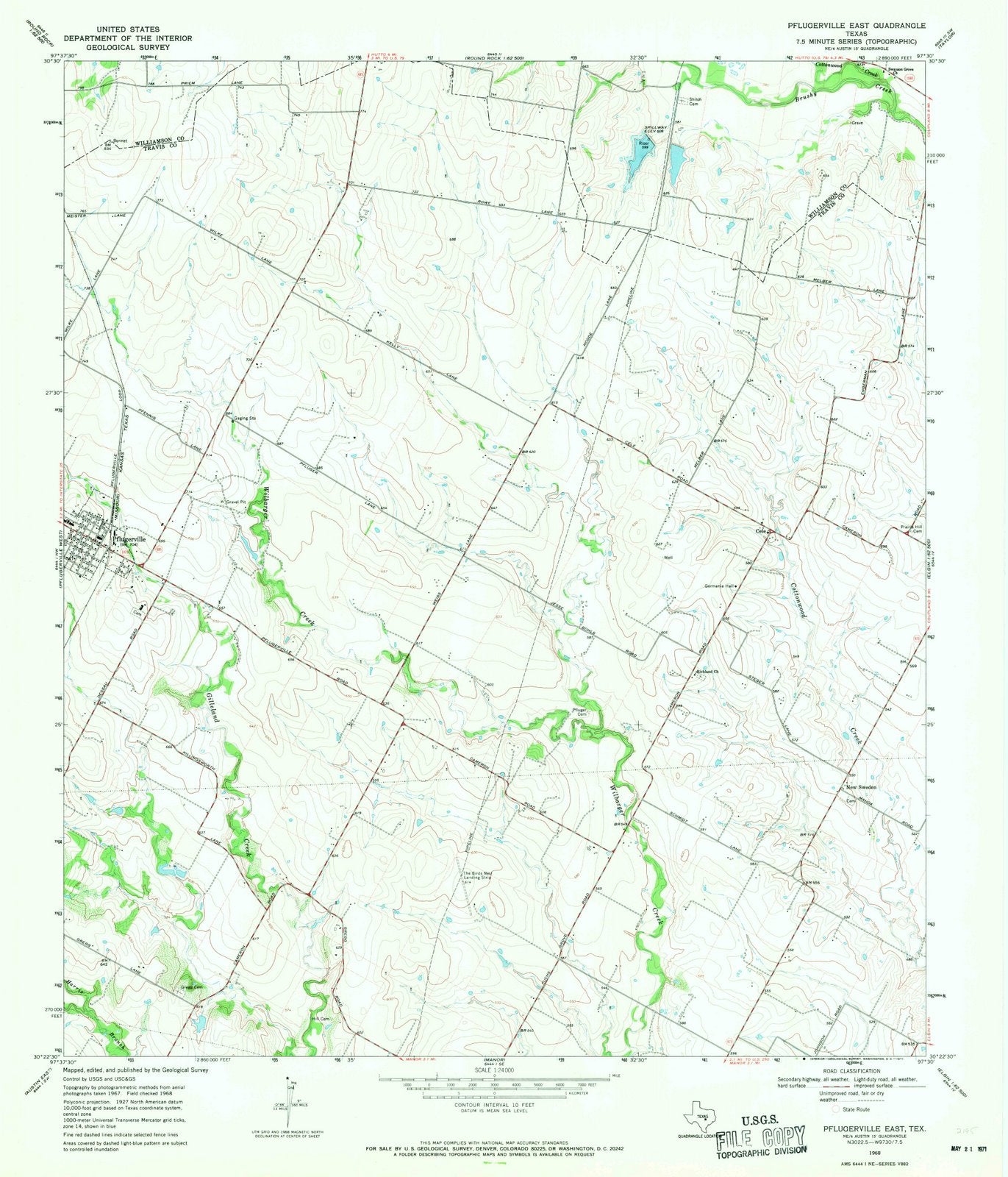 1968 Pflugerville East, TX - Texas - USGS Topographic Map