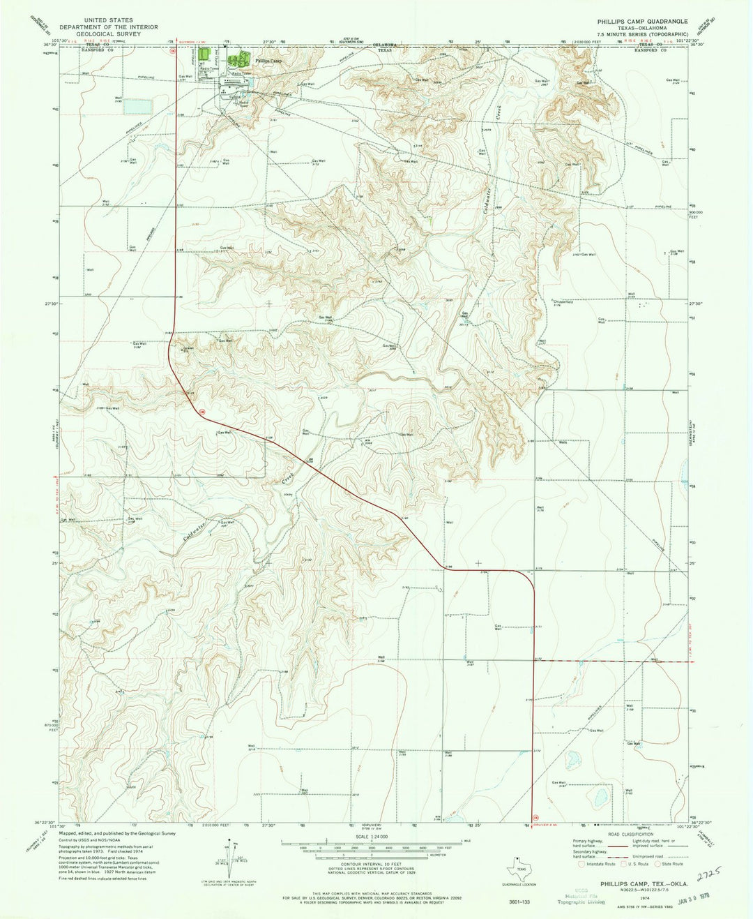 1974 Phillips Camp, TX - Texas - USGS Topographic Map