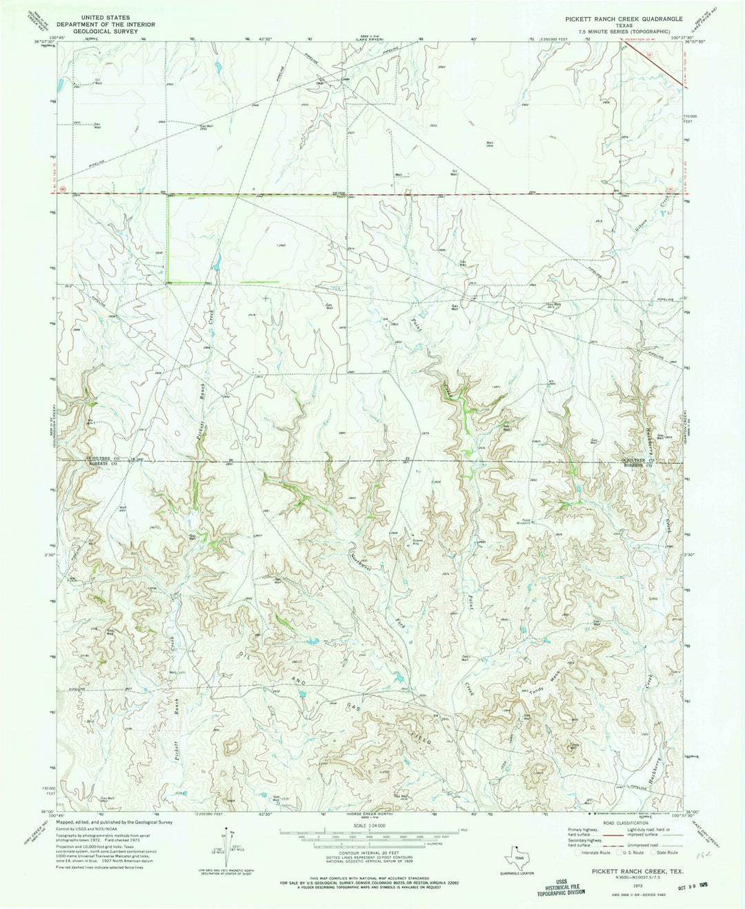 1973 Pickett Ranch Creek, TX - Texas - USGS Topographic Map