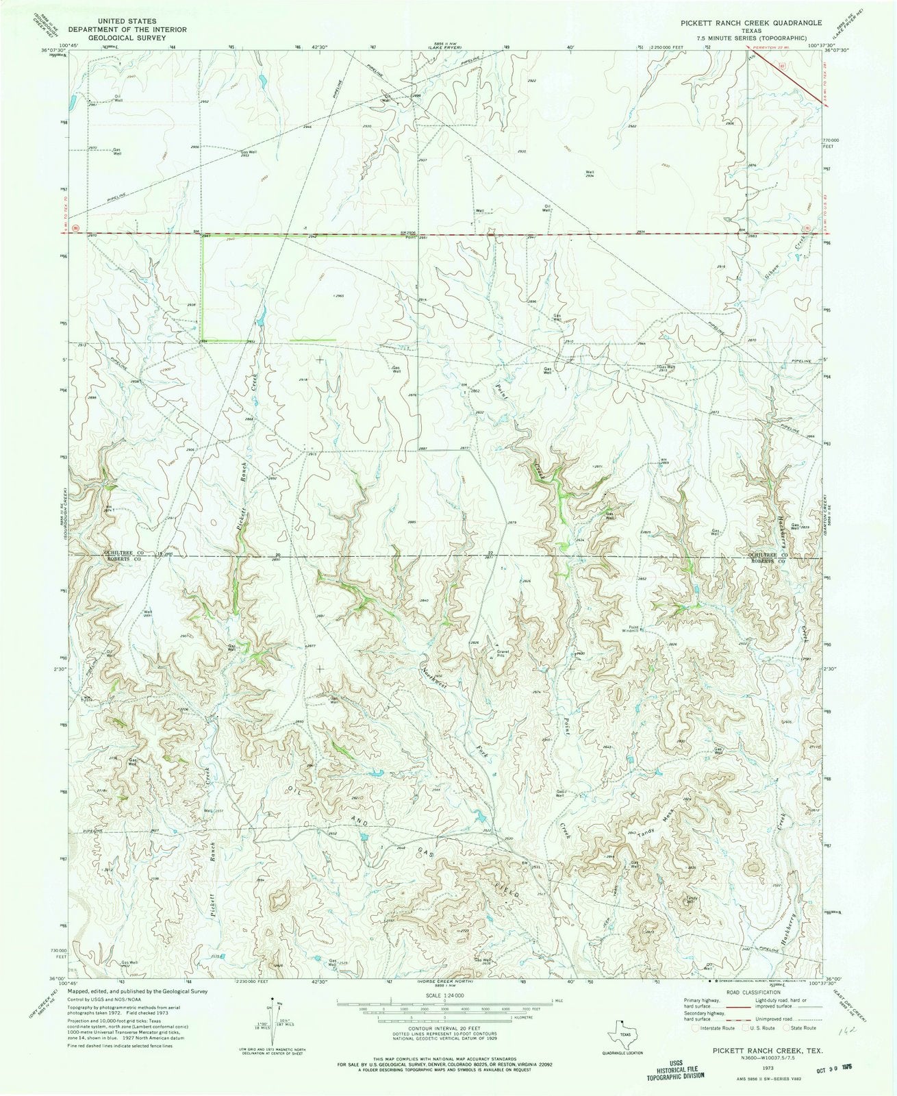 1973 Pickett Ranch Creek, TX - Texas - USGS Topographic Map