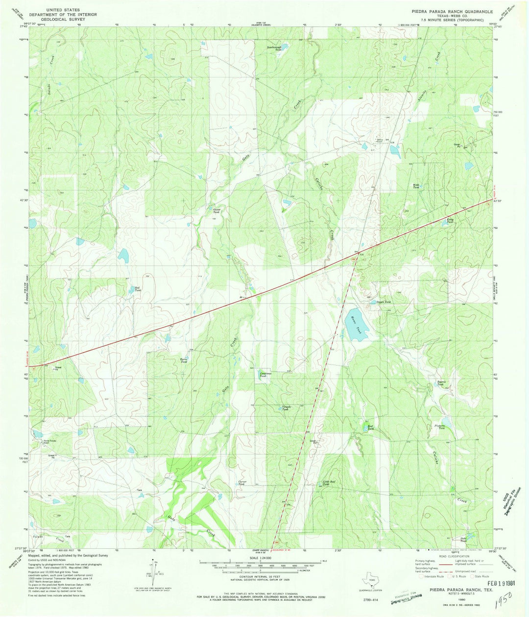 1980 Piedra Parada Ranch, TX - Texas - USGS Topographic Map