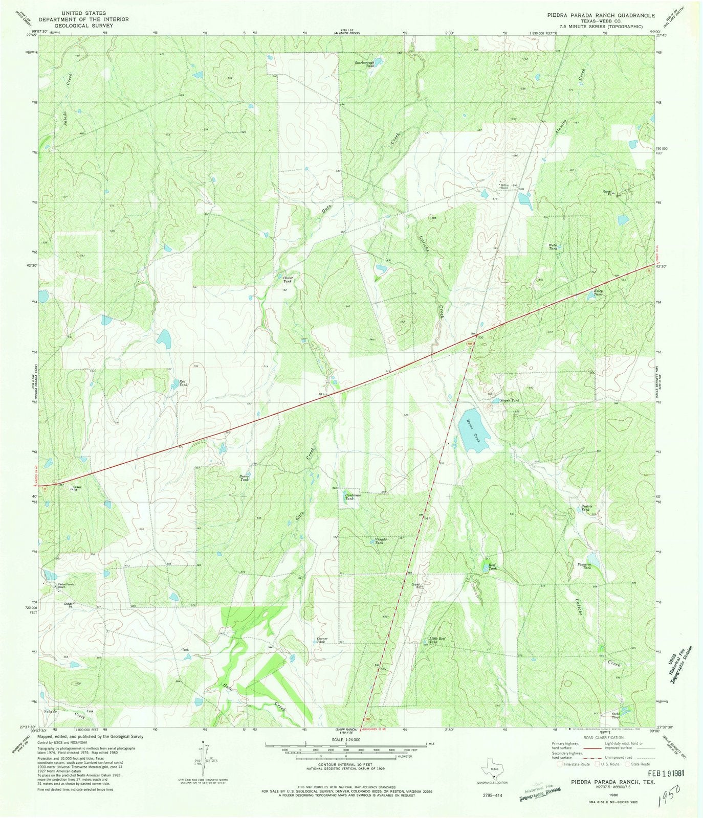 1980 Piedra Parada Ranch, TX - Texas - USGS Topographic Map