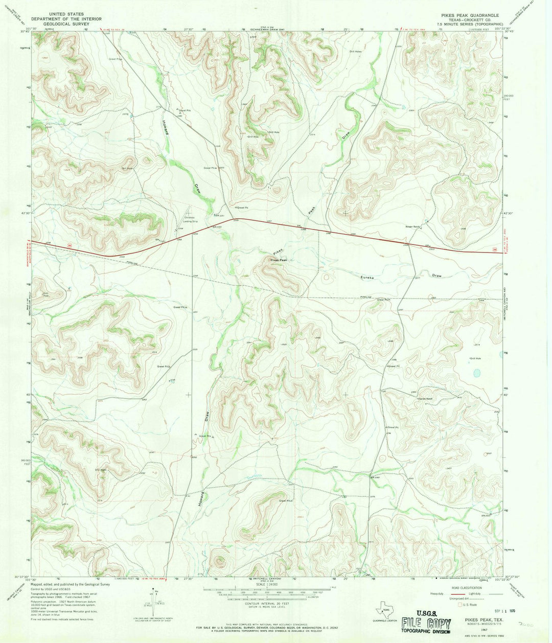 1967 Pikes Peak, TX - Texas - USGS Topographic Map