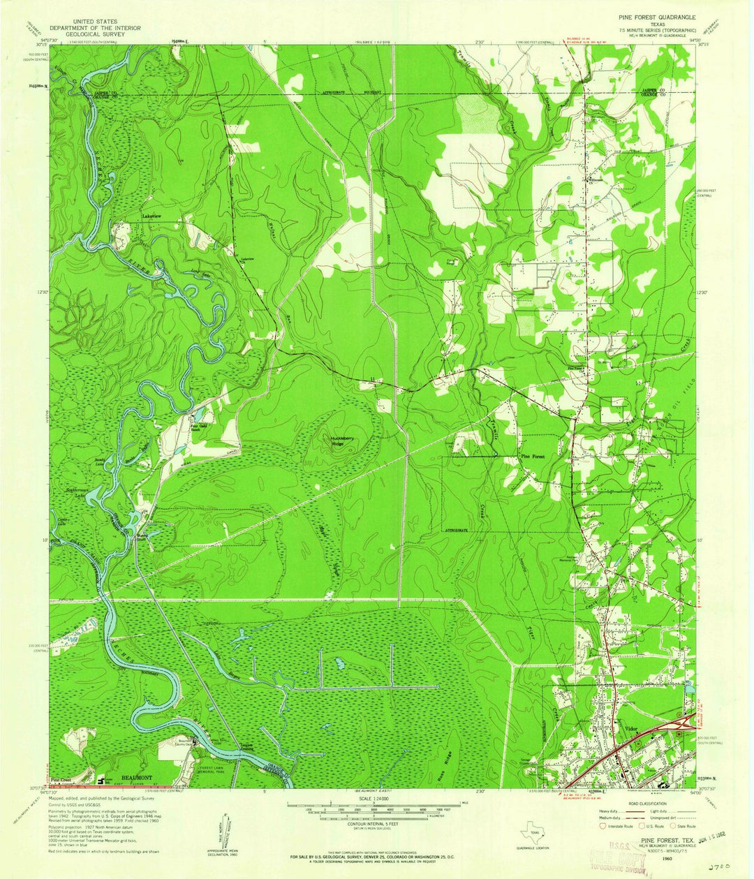 1960 Pine Forest, TX - Texas - USGS Topographic Map
