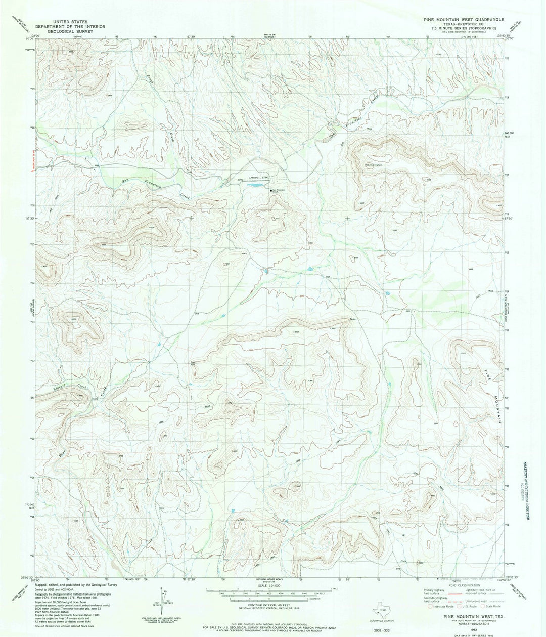 1983 Pine Mountain West, TX - Texas - USGS Topographic Map