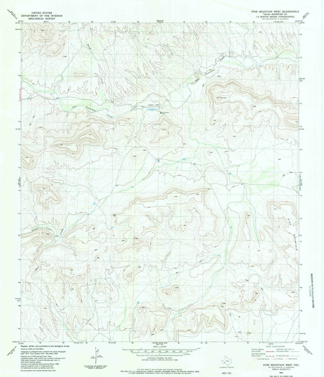 1983 Pine Mountain West, TX - Texas - USGS Topographic Map