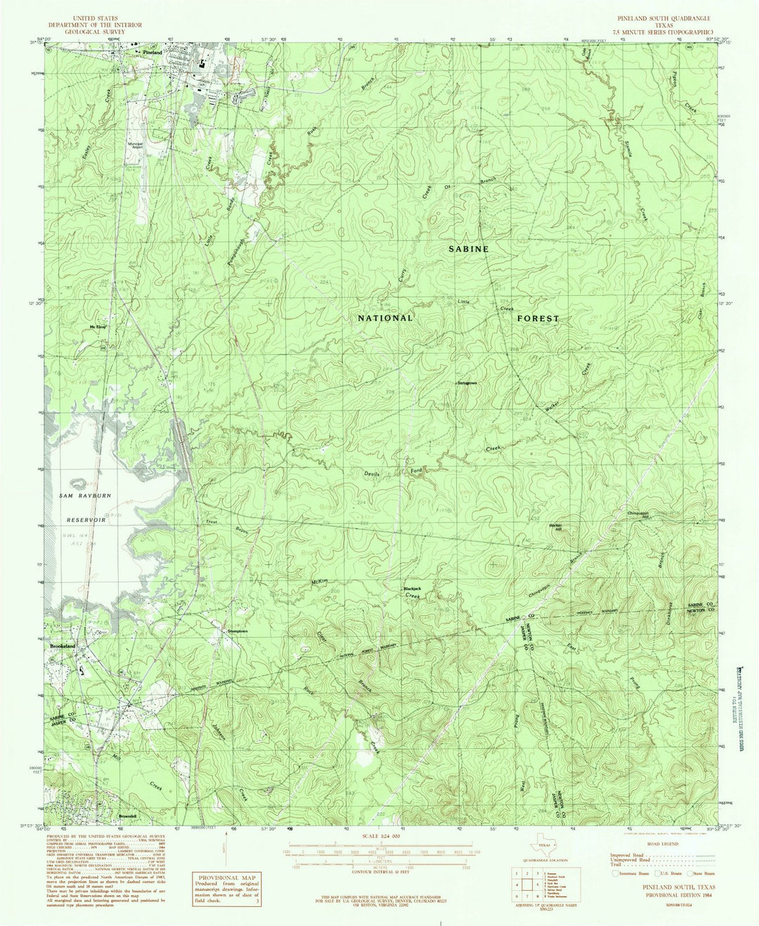 1984 Pineland South, TX - Texas - USGS Topographic Map