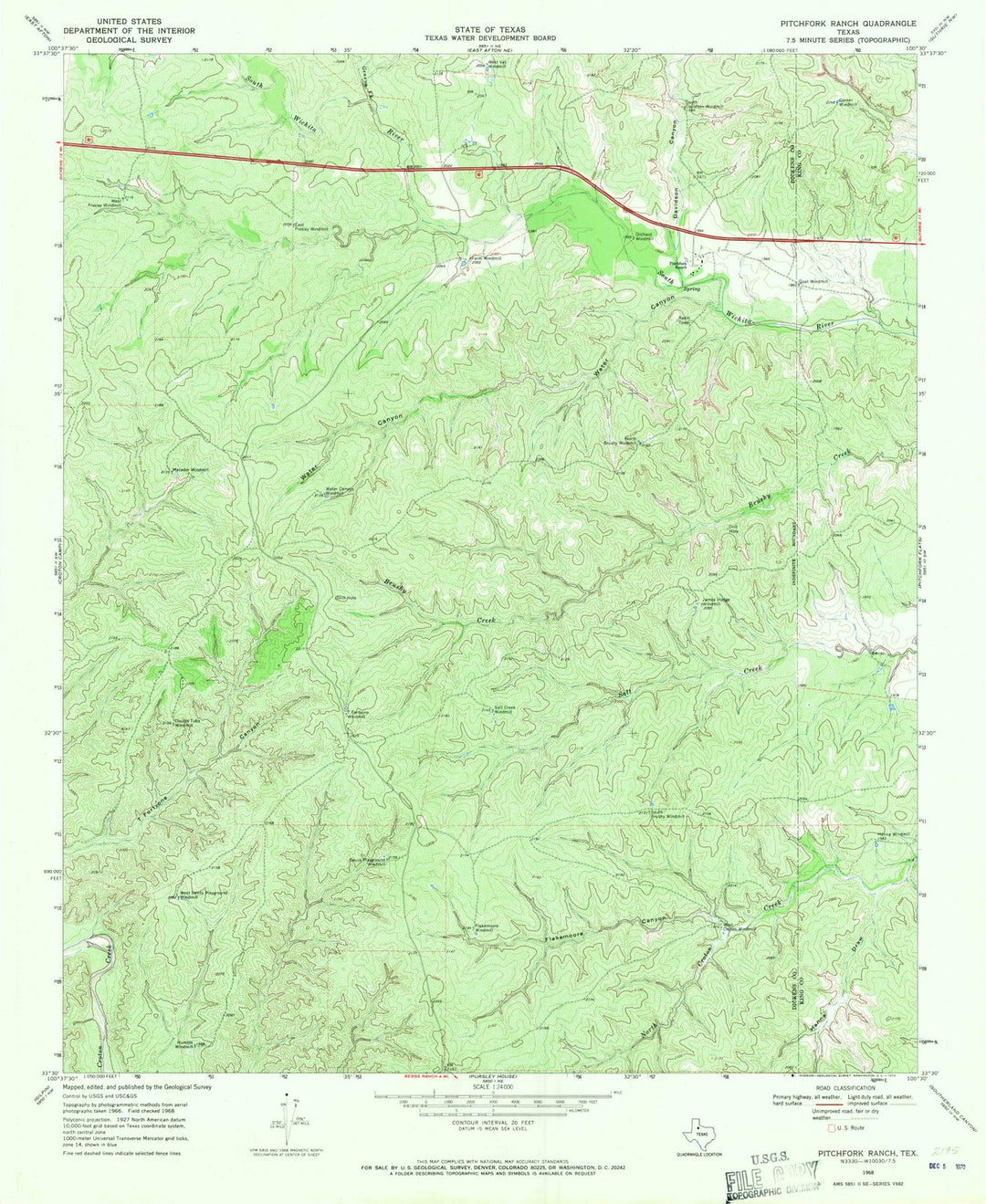 1968 Pitchfork Ranch, TX - Texas - USGS Topographic Map