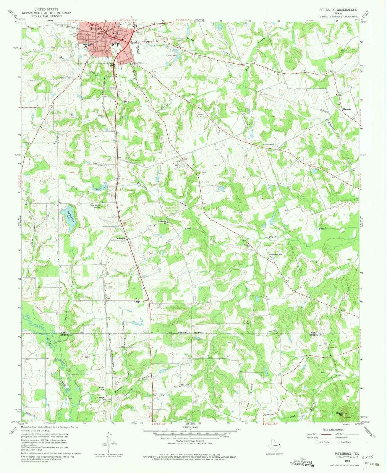 1960 Pittsburg, TX - Texas - USGS Topographic Map