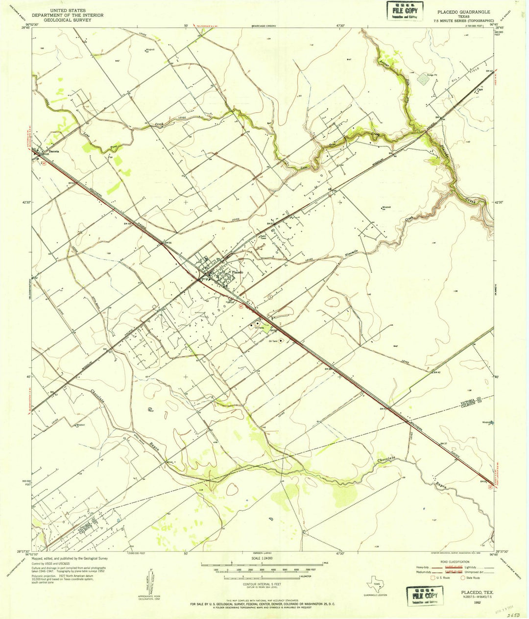 1952 Placedo, TX - Texas - USGS Topographic Map