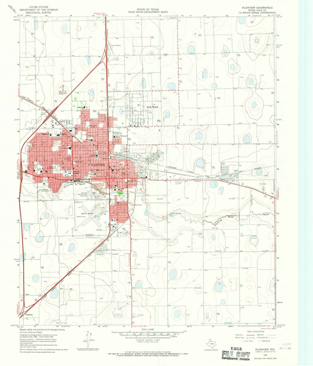 1965 Plainview, TX - Texas - USGS Topographic Map