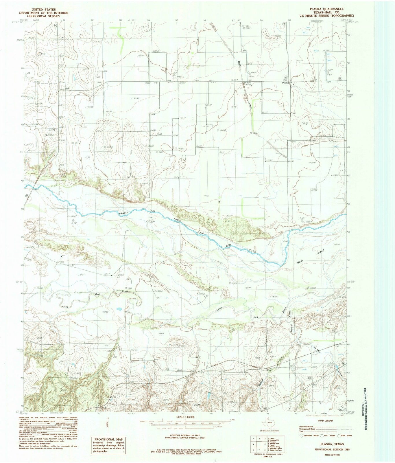 1985 Plaska, TX - Texas - USGS Topographic Map