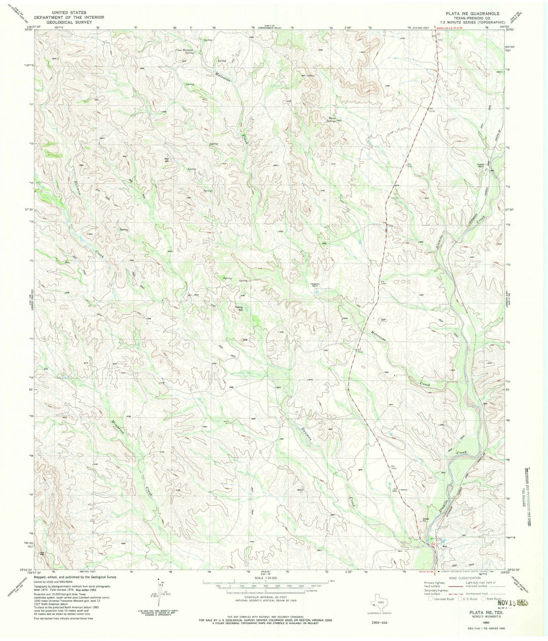1983 Plata, TX - Texas - USGS Topographic Map