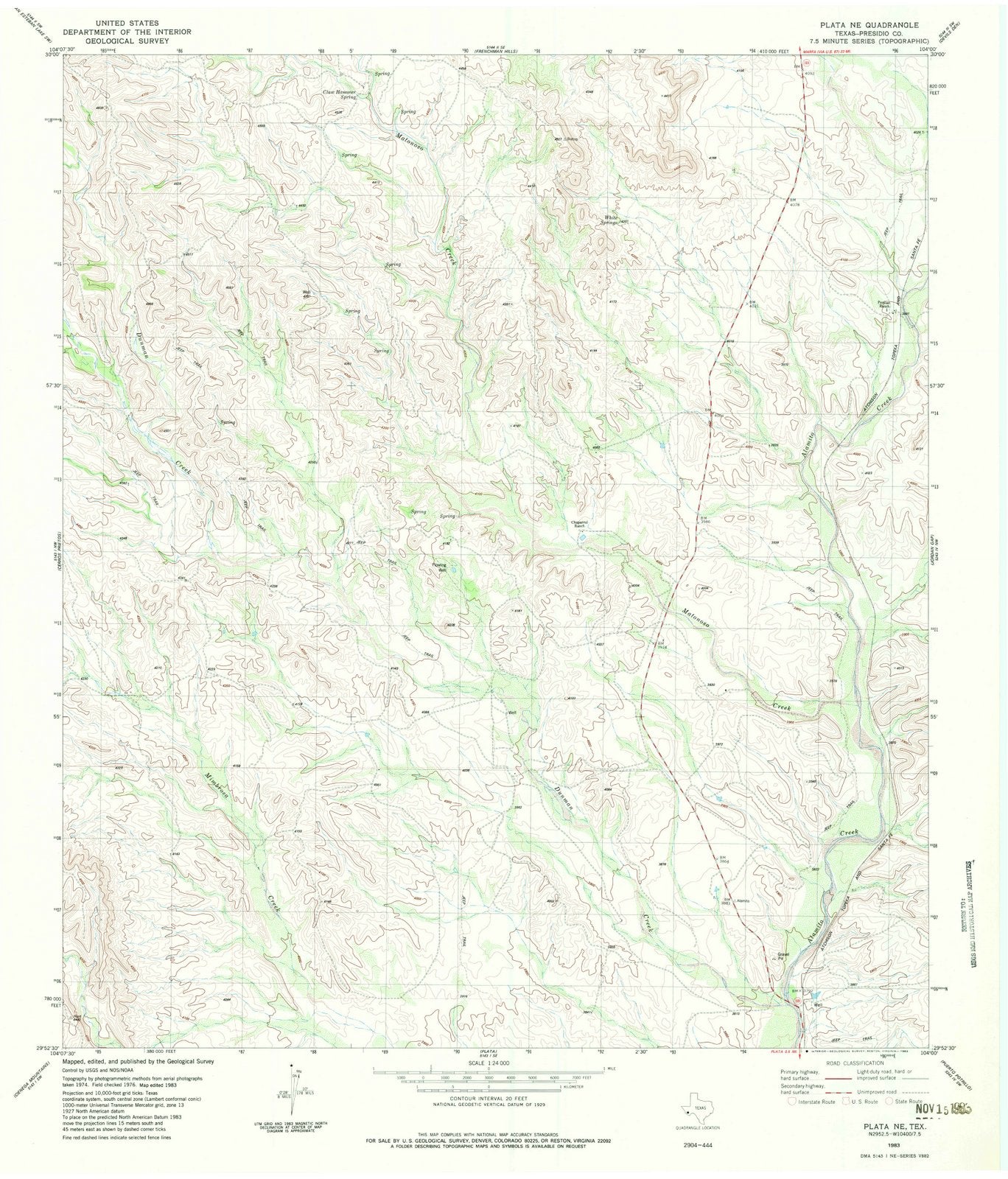 1983 Plata, TX - Texas - USGS Topographic Map