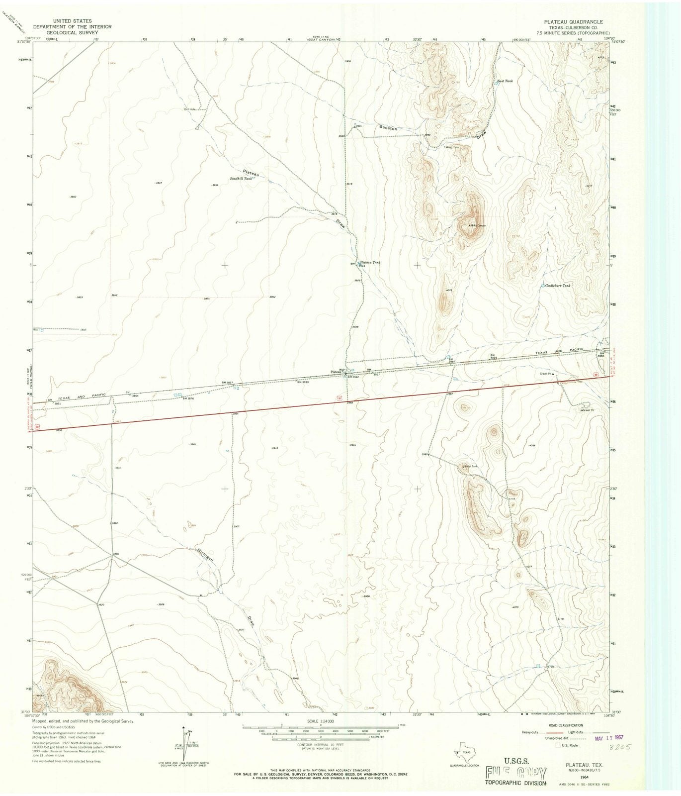 1964 Plateau, TX - Texas - USGS Topographic Map
