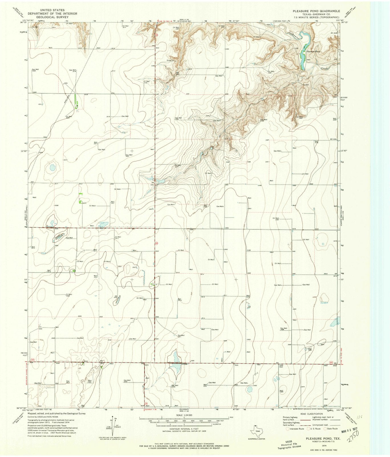 1974 Pleasure Pond, TX - Texas - USGS Topographic Map