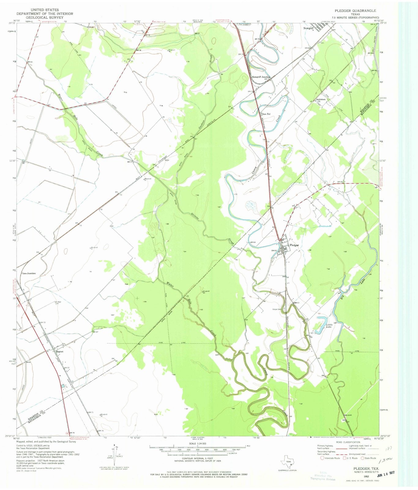 1952 Pledger, TX - Texas - USGS Topographic Map