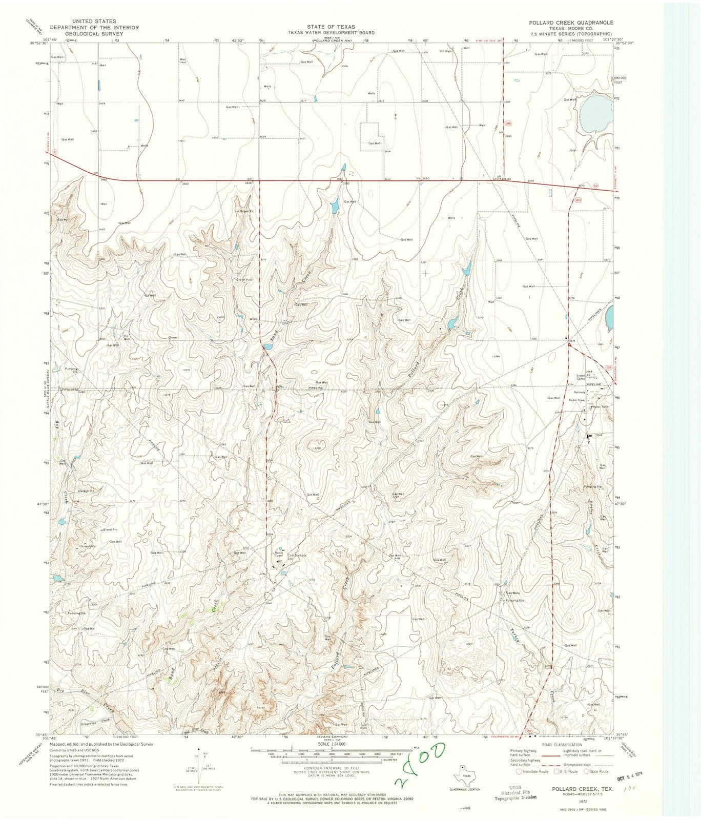 1972 Pollard Creek, TX - Texas - USGS Topographic Map v2
