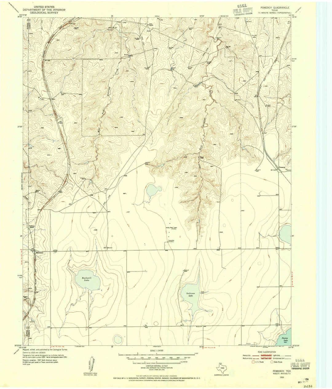 1953 Pomeroy, TX - Texas - USGS Topographic Map