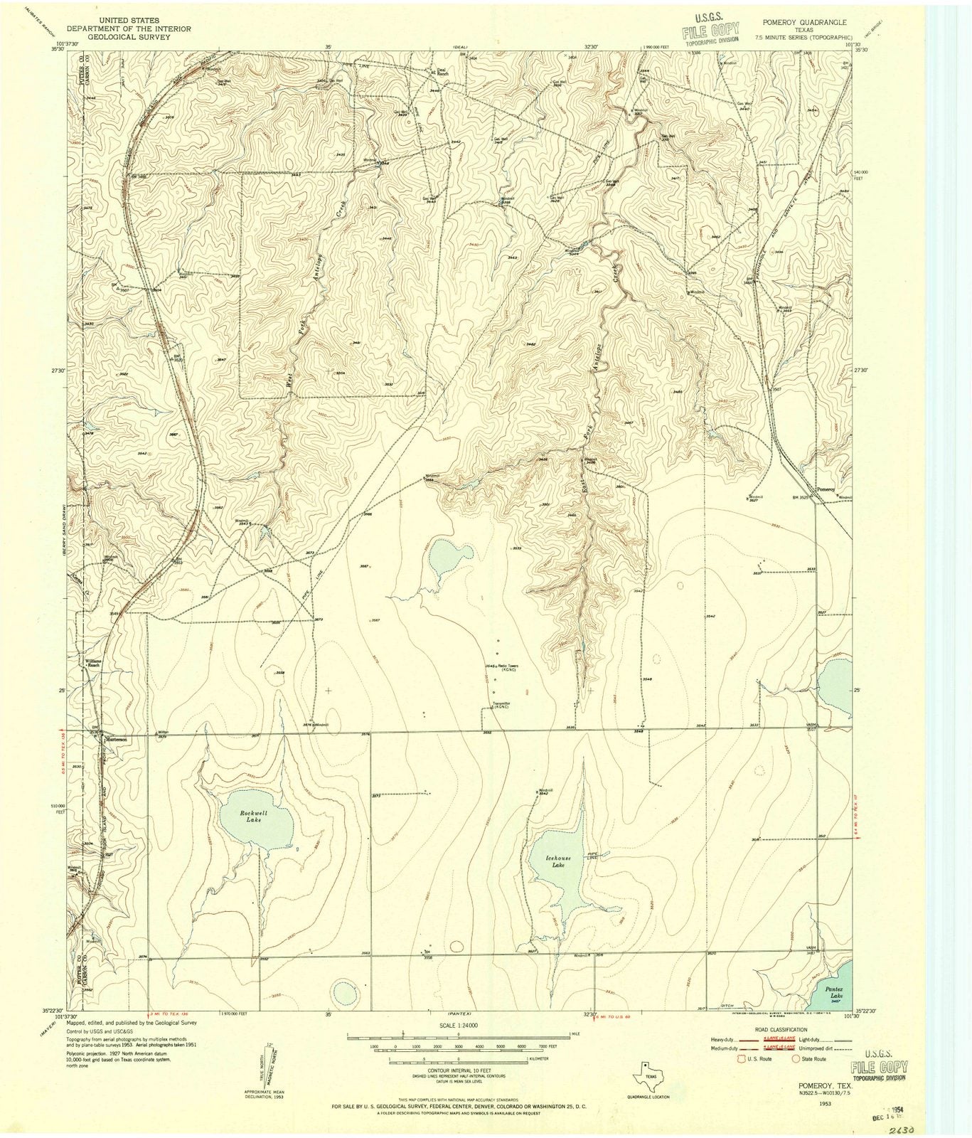 1953 Pomeroy, TX - Texas - USGS Topographic Map
