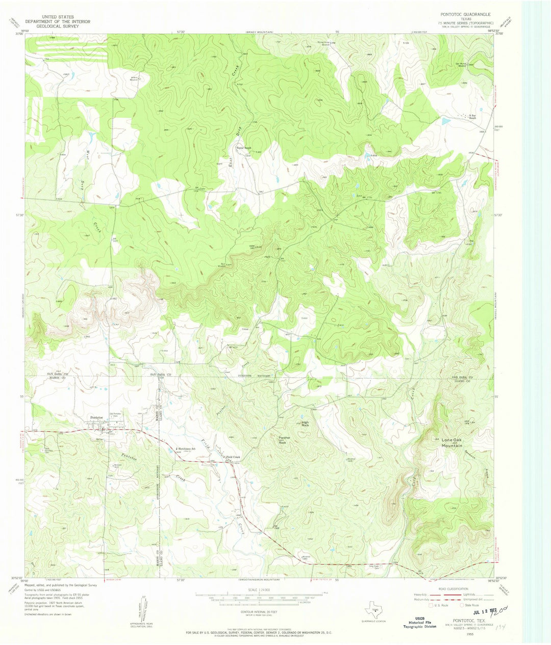 1955 Pontotoc, TX - Texas - USGS Topographic Map