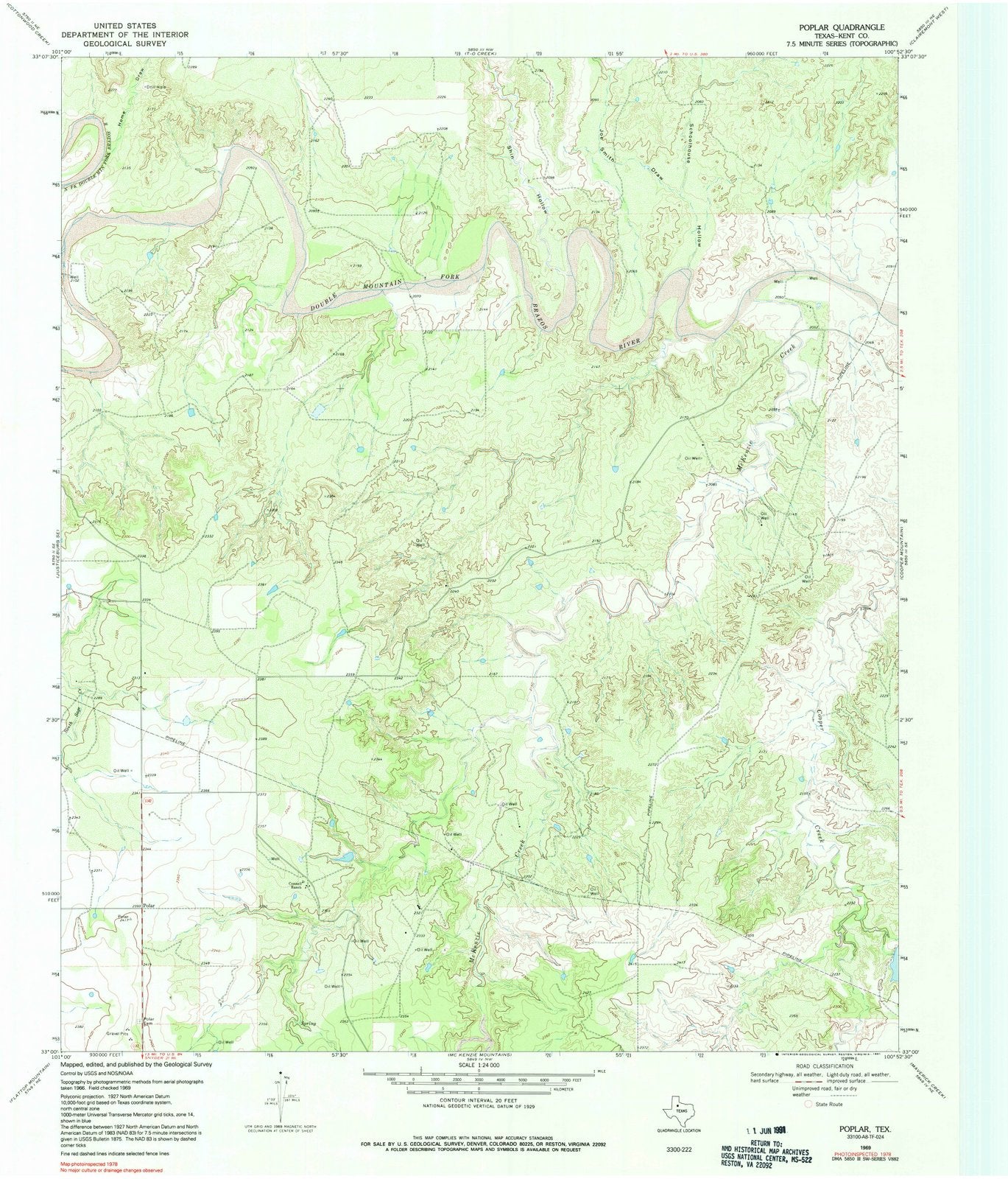 1969 Poplar, TX - Texas - USGS Topographic Map